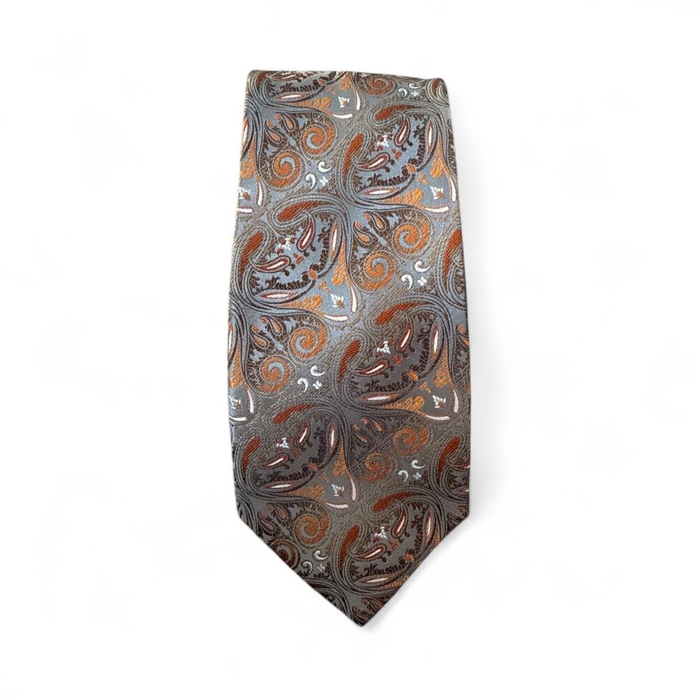 Van Heusen Fall Paisley Tie Silver Metallic and Orange 58”